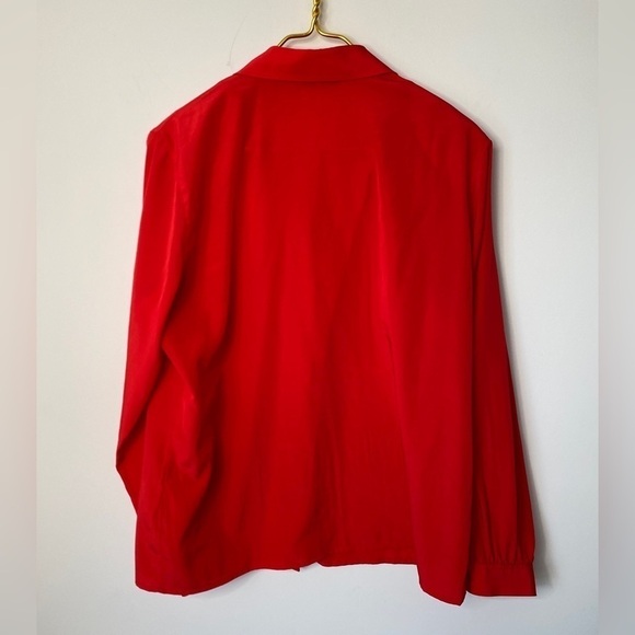Vintage 80s Regina Porter Retro Bright Red Lightweight Button Up Blouse Size 16 - Picture 3 of 7